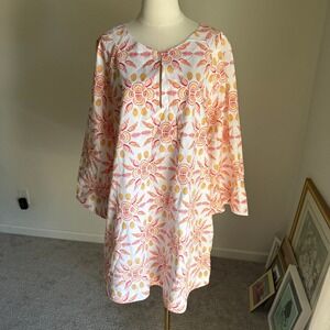 NWT Hill House Artemis Dress Orange Shell Mosaic Print Cotton Tunic Women's XXL